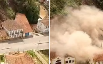 Shocking moment huge landslide downs power lines and destroys historic 122 year-old Brazilian mansion in Unesco World Heritage Site city